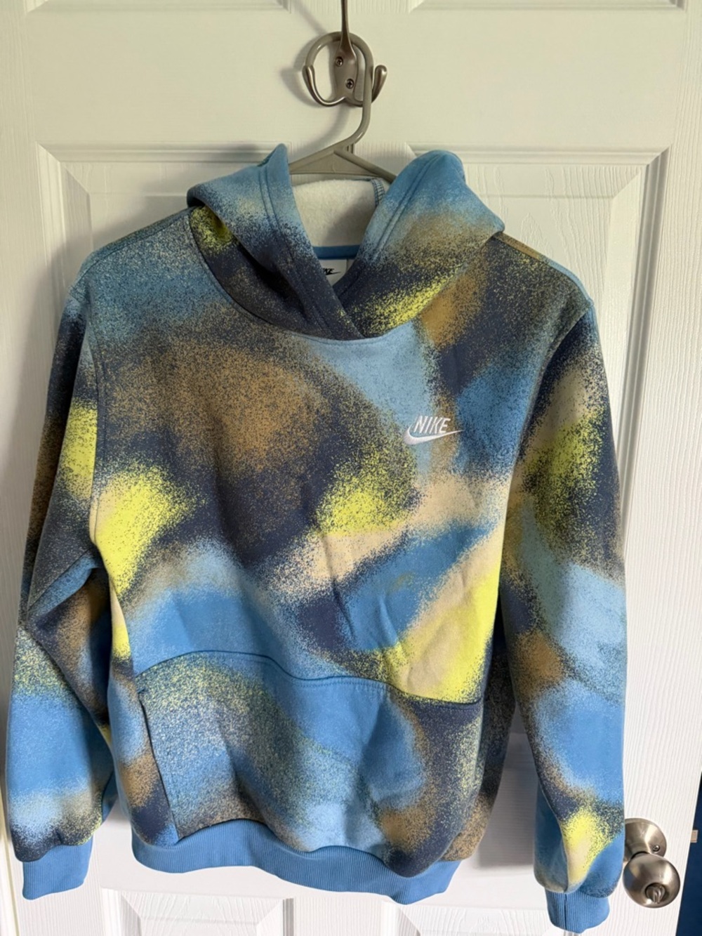 Nike Kids Blue, Yellow & Brown Spray-Print Hoodie